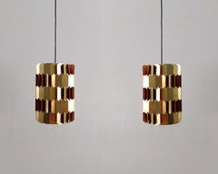 Set of 2 Gold and Orange 'Facet-Pop' Pendant Lamps by Louis Weisdorf for Lyfa