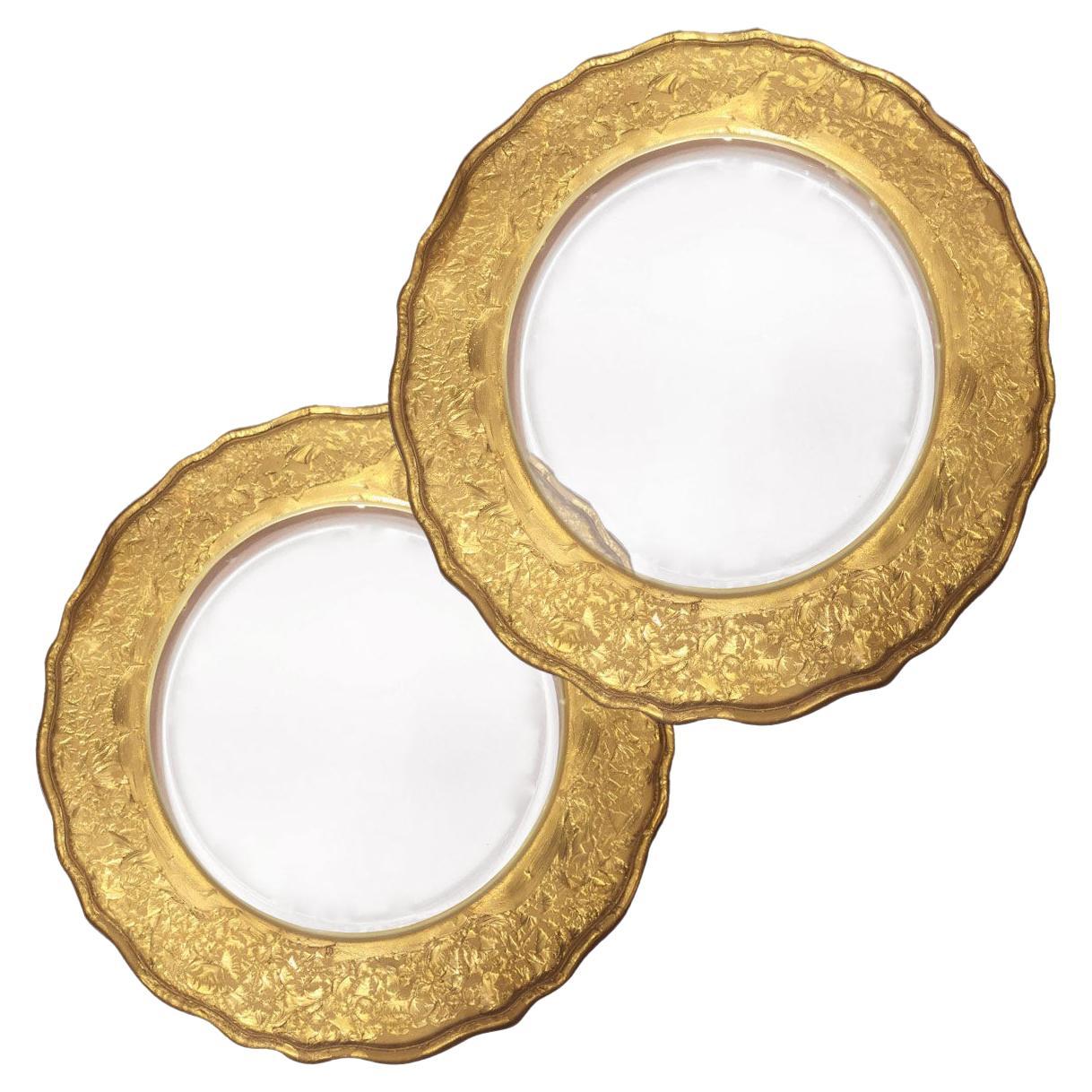 Set of 2 Gold Engraved Large Presentation Plates