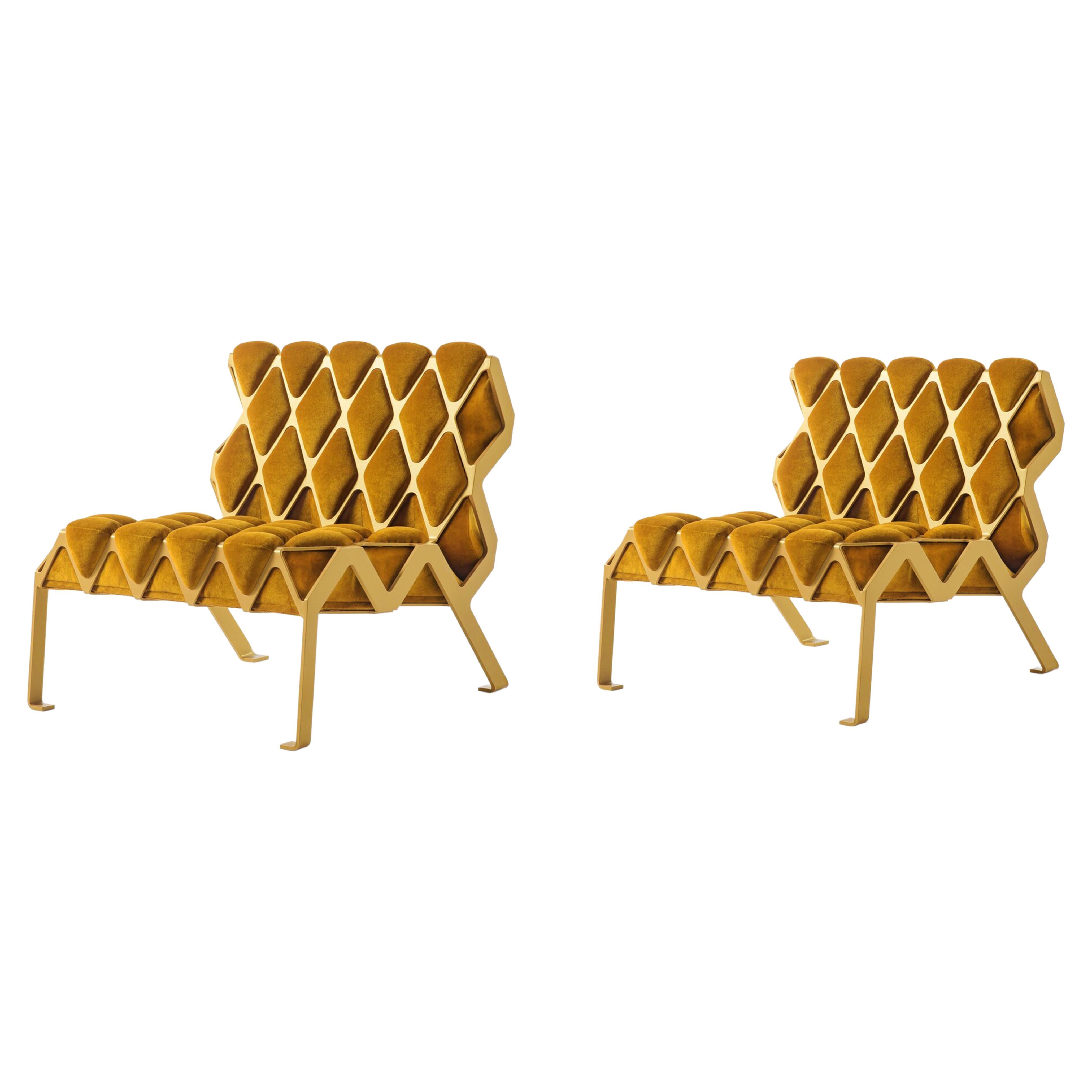 Set aus 2 goldenen Matrice-Stühlen von Plumbum