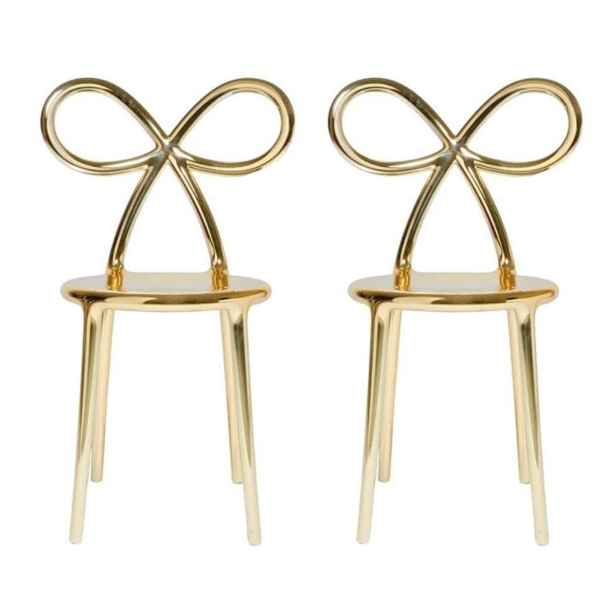 In Stock in Los Angeles, Set of 2 Gold Metallic Ribbon Chairs by Nika Zupanc In New Condition In Beverly Hills, CA
