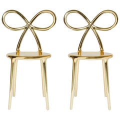 In Stock in Los Angeles, Set of 2 Gold Metallic Ribbon Chairs by Nika Zupanc