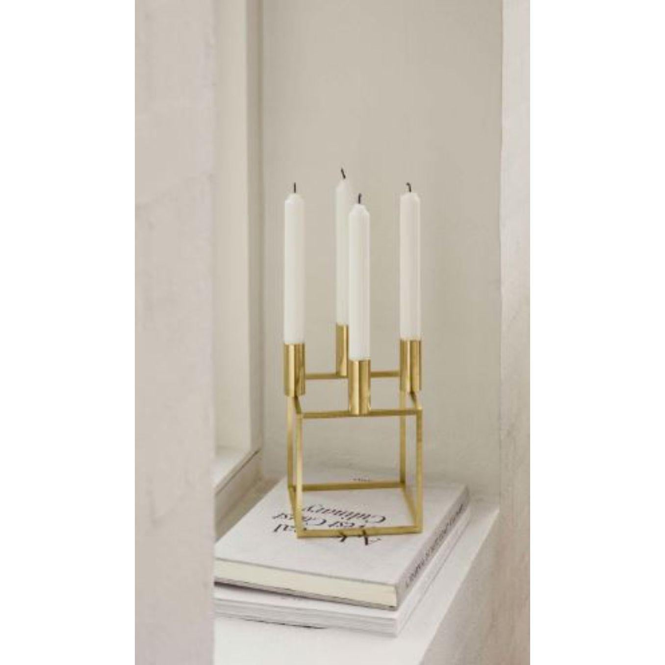 Set of 2 Gold Plated Kubus and Base 4 Candle Holder by Lassen In New Condition In Geneve, CH