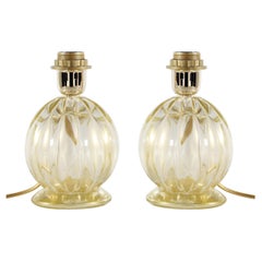 Satz von 2 Gold gerippt massiv Murano Glas vintage Tischlampen