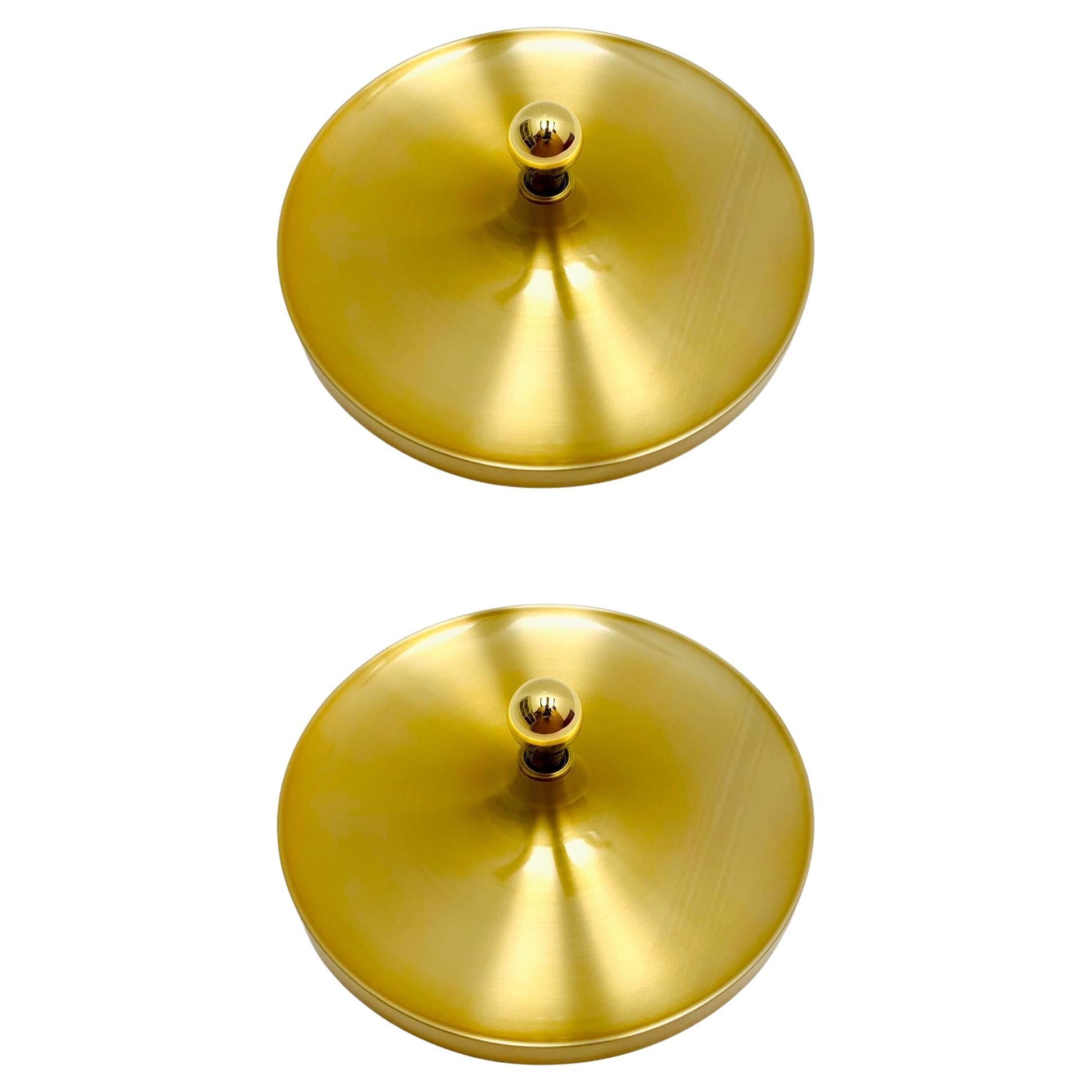 Set of 2 Golden 1970s XXL Ufo Wall or Ceiling Lamps