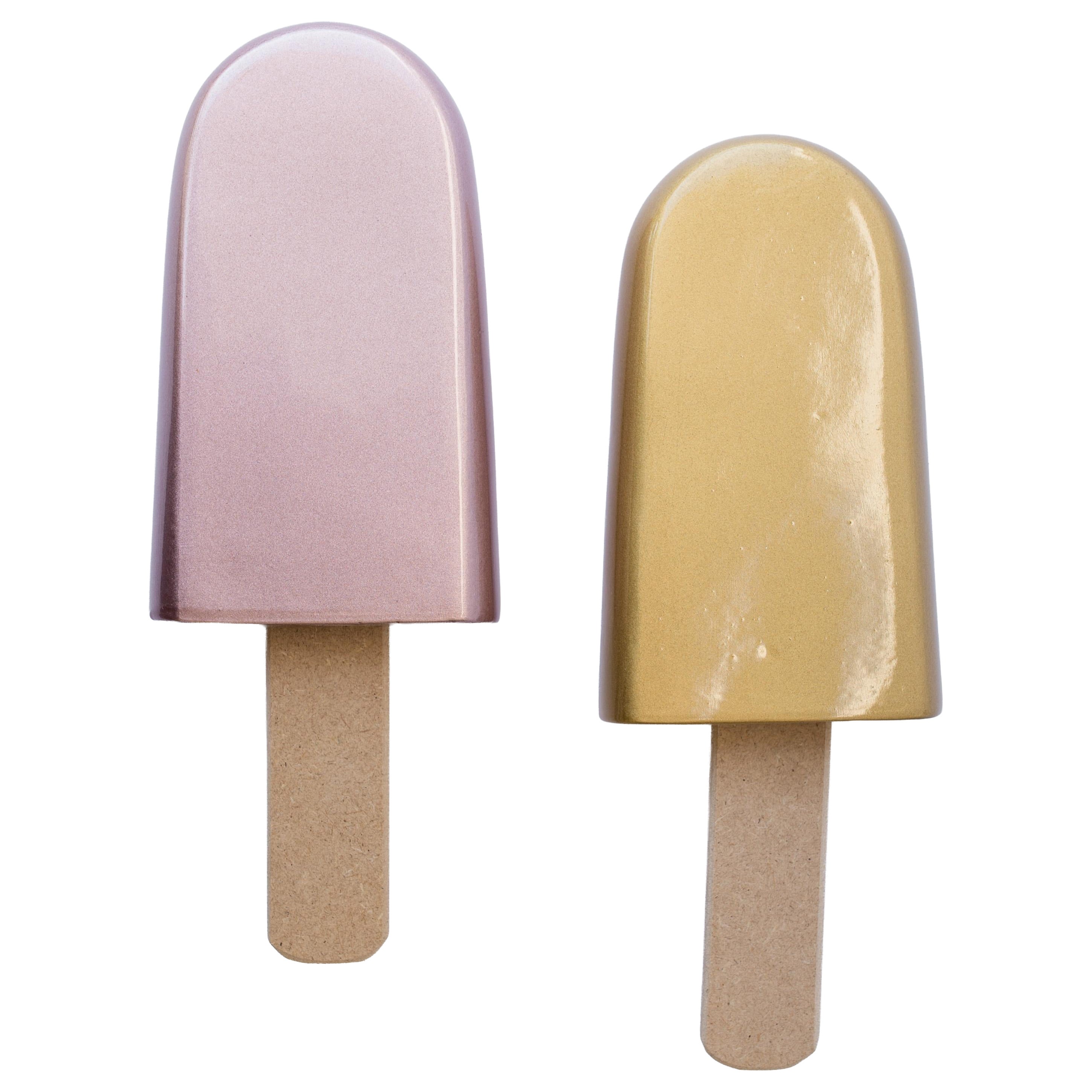 Ensemble de 2 popsicles en céramique dorée - or rose et jaune en vente