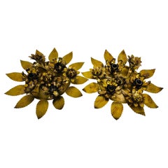 Vintage Set of 2 Golden Florentine Flower Shape Flushmounts by Banci, Italy, 1960s