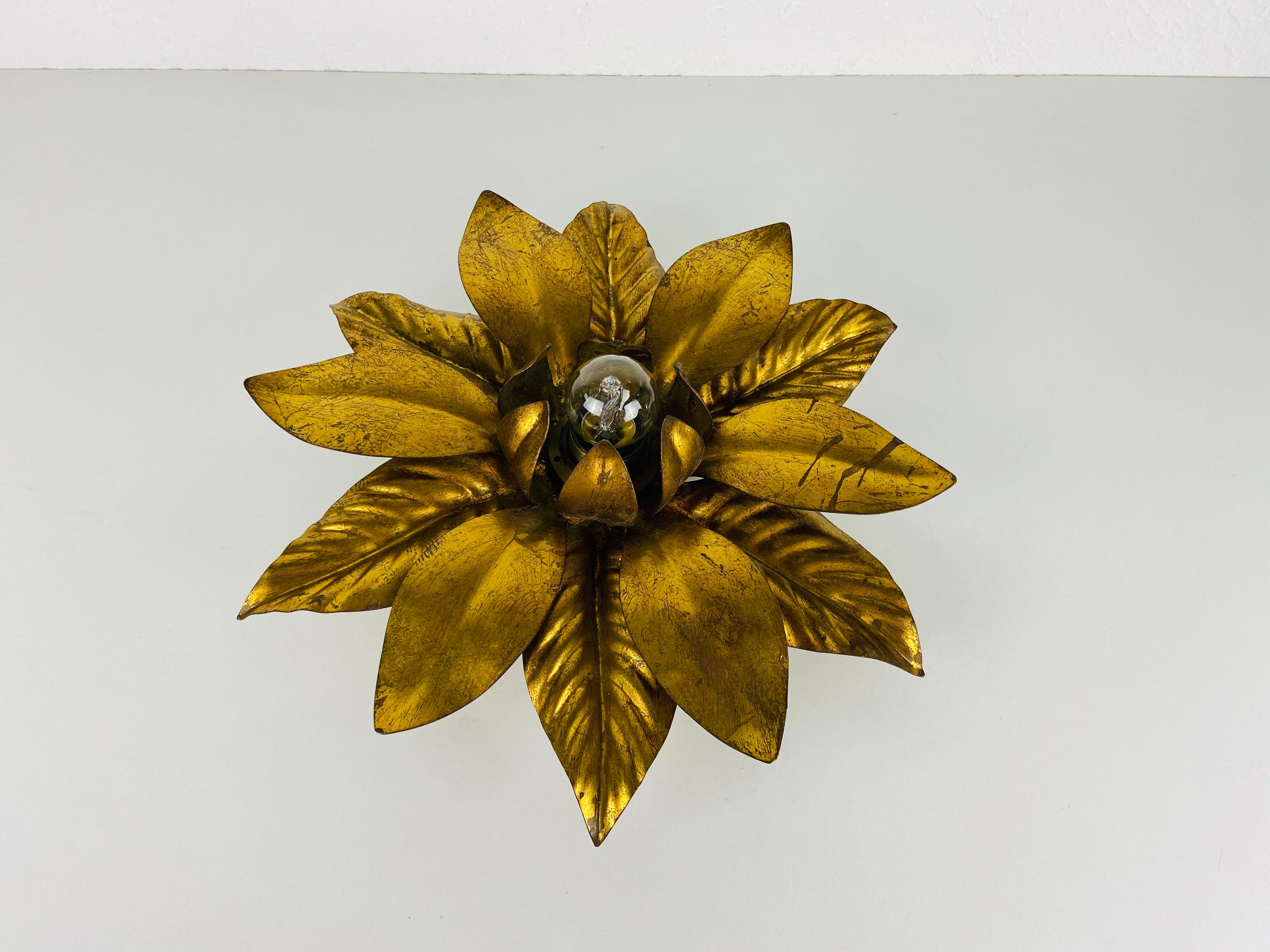 Set of 2 Golden Florentine Flower Shape Flushmounts by Banci, Italy, 1970s 5