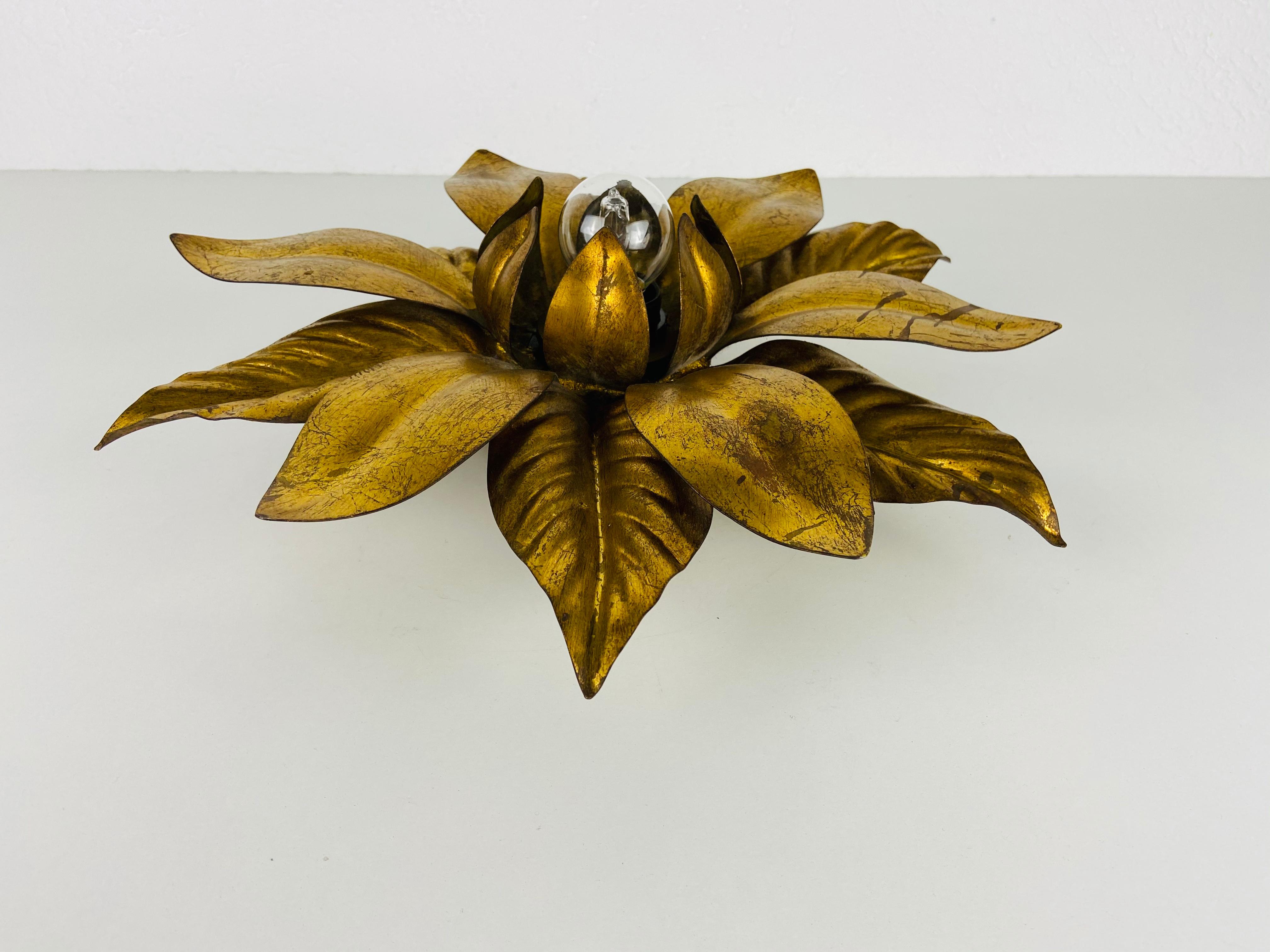 Set of 2 Golden Florentine Flower Shape Flushmounts by Banci, Italy, 1970s 6