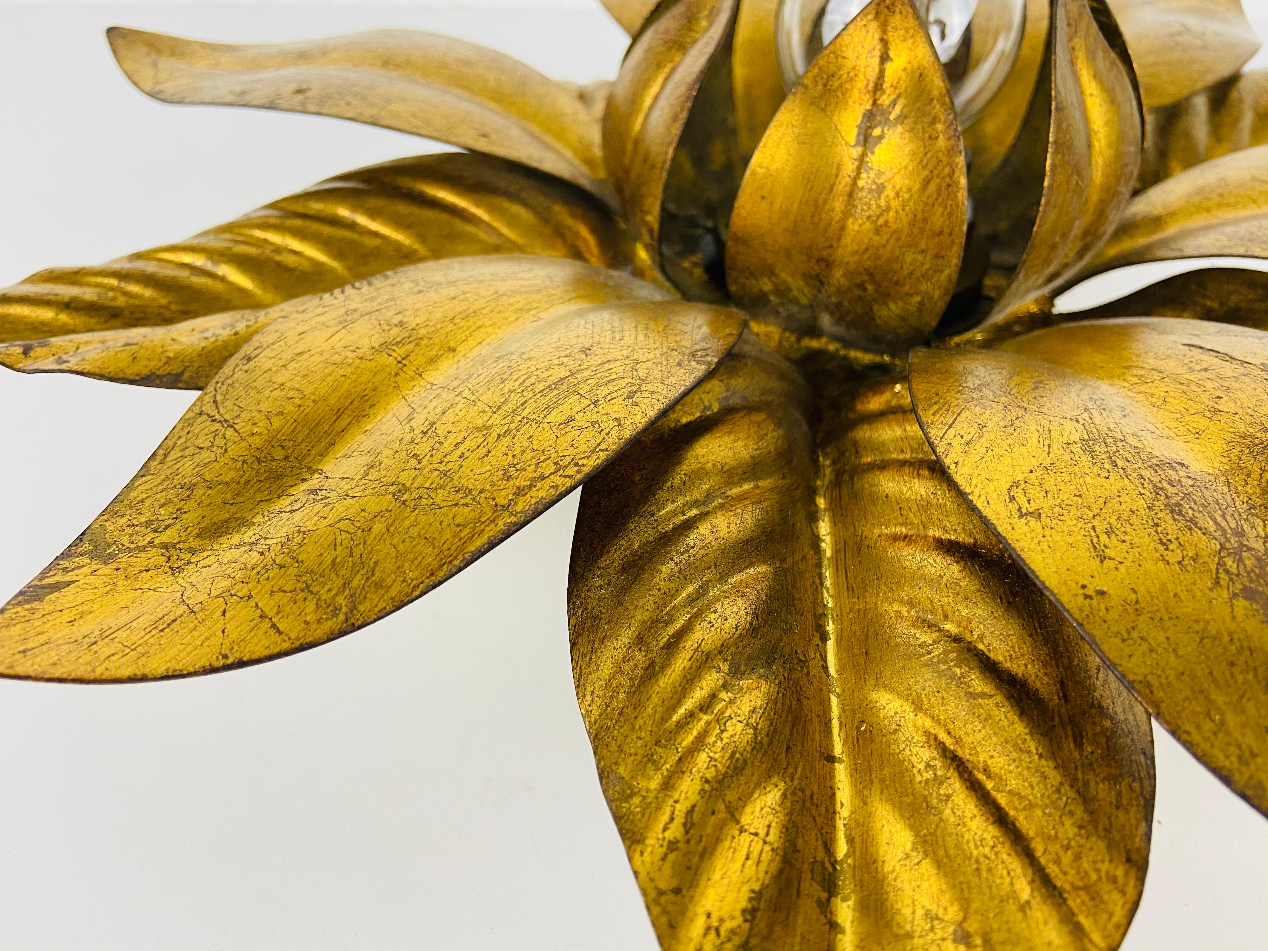 Brass Set of 2 Golden Florentine Flower Shape Flushmounts by Banci, Italy, 1970s