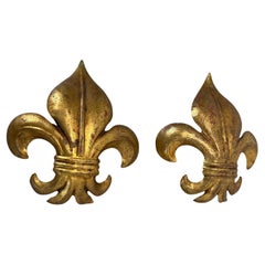 set of 2 Golden Florentiner "French Lily"  Wall Lights by Hans Kögl, Italy 1970s