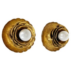 Set of 2 Golden Florentiner Leaf Theatre Wall Ceiling Light Sconces, Italy 1960s Set of 2 Golden Florentiner Leaf Theatre Wall Ceiling Light Sconces, Italy 1960s