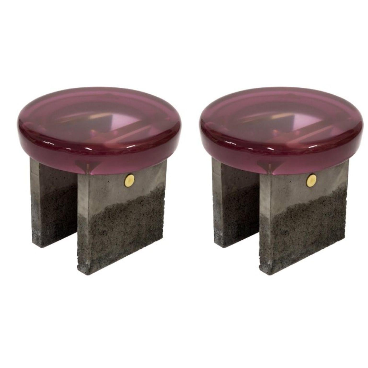 Set of 2 Golia stools by Draga & Aurel.
Dimensions: W 50, D 50, H 45, top Ø 50 cm.
Materials: resin and concrete.

Customized colors needs can be considered.

The Golia stools are featured by sculptural, almost monumental forms, and by an