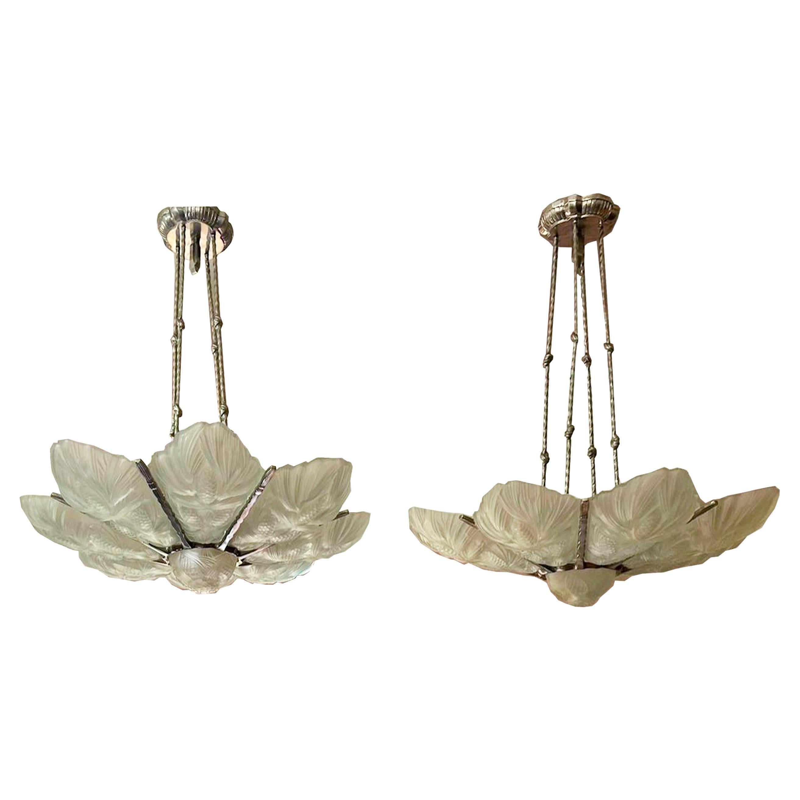 Set of 2 Gorgeous French Art Deco Chandelier by Sabino