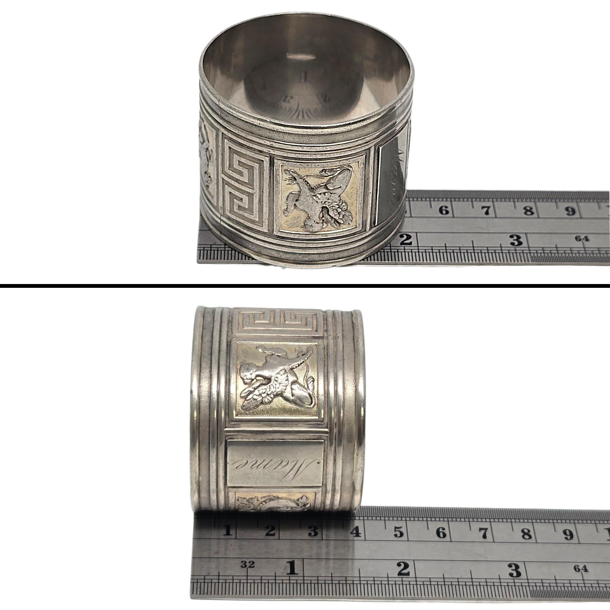 Satz von 2 Gorham Mythologische Kreaturen Sterling Silber Serviettenringe w/Engr 22990 im Angebot 6