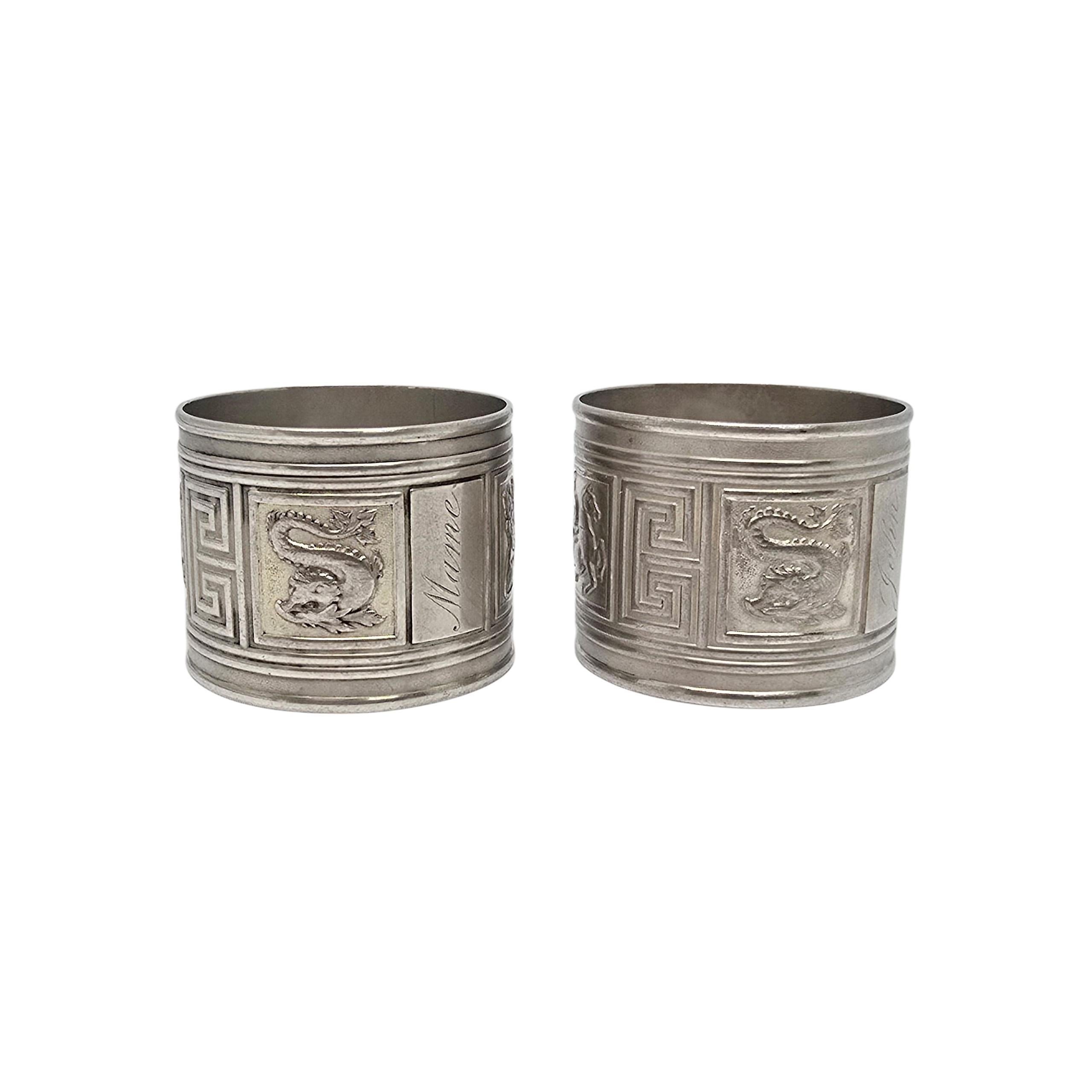 Satz von 2 Gorham Mythologische Kreaturen Sterling Silber Serviettenringe w/Engr 22990 für Damen oder Herren im Angebot