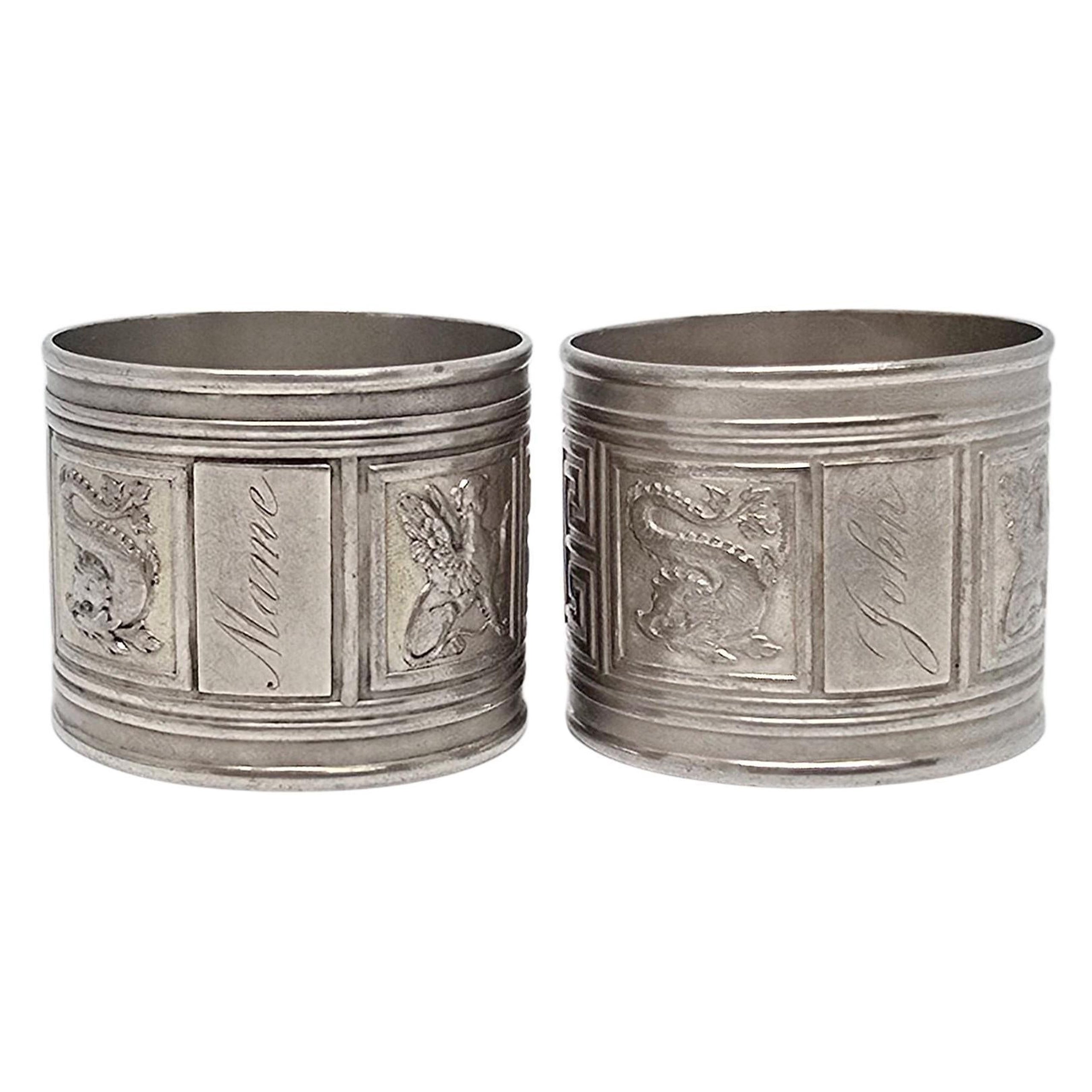 Set of 2 Gorham Mythological Creatures Sterling Silver Napkin Rings w/Engr 22990