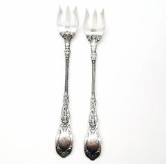 Set of 2 Gorham Mythologique Sterling Silver Pickle Forks, Multiple Monograms
