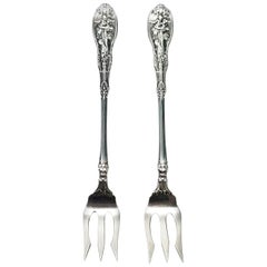 Set of 2 Gorham Mythologique Sterling Silver Pickle Forks, Multiple Monograms