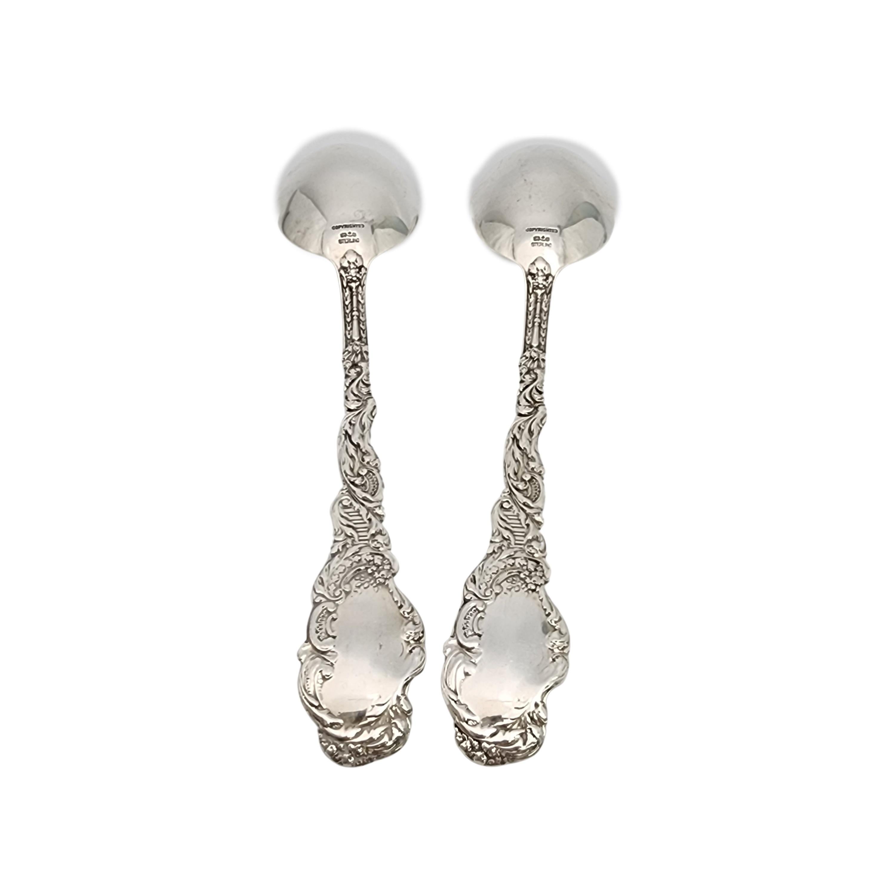 Set of 2 sterling silver large dessert/soup spoons in the Versailles pattern by Gorham.

No monogram.

Gorham's Versailles is a multi motif pattern designed by Antoine Heller in 1885. Named for the Palace of Versailles, the pattern depicts ornate