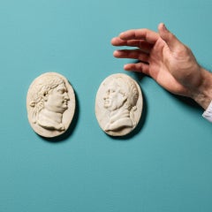 Set of 2 Grand Tour Marble Medallions of Roman Emperors