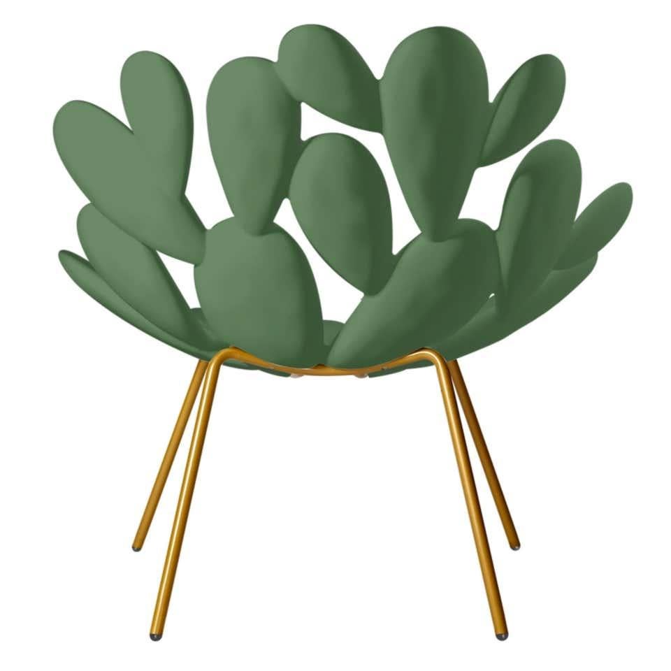 Modern Set of 2 Green & Brass Outdoor Filicudi Cactus Chairs, Made in Italy For Sale
