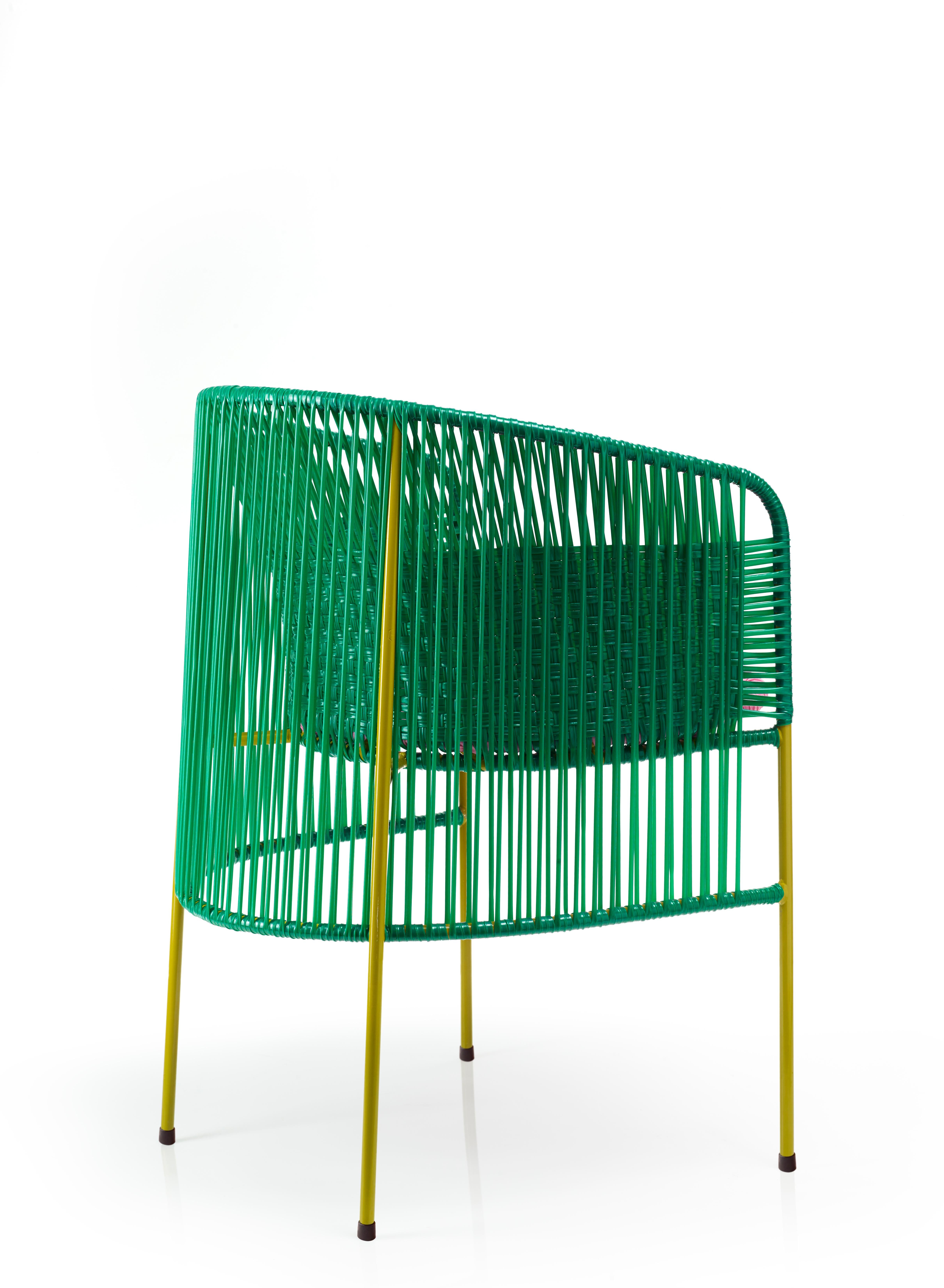 Powder-Coated Set of 2 Green Caribe Dining Chair by Sebastian Herkner For Sale
