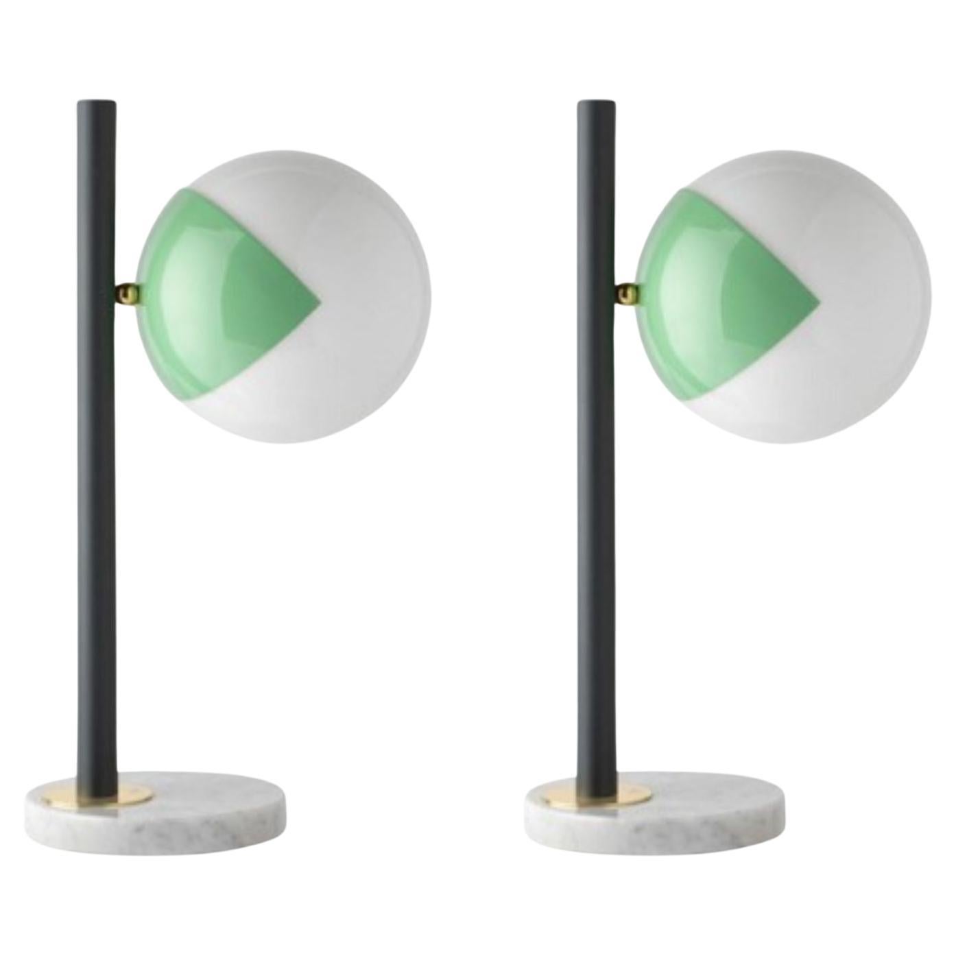 Set of 2 Green Dimmable Table Lamps Pop-Up Black by Magic Circus Editions For Sale