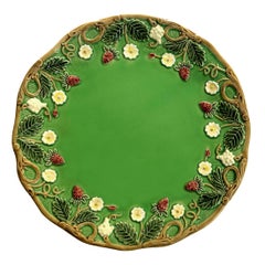 Set of 2 green flowery "George Sand" dessert plates, earthenware