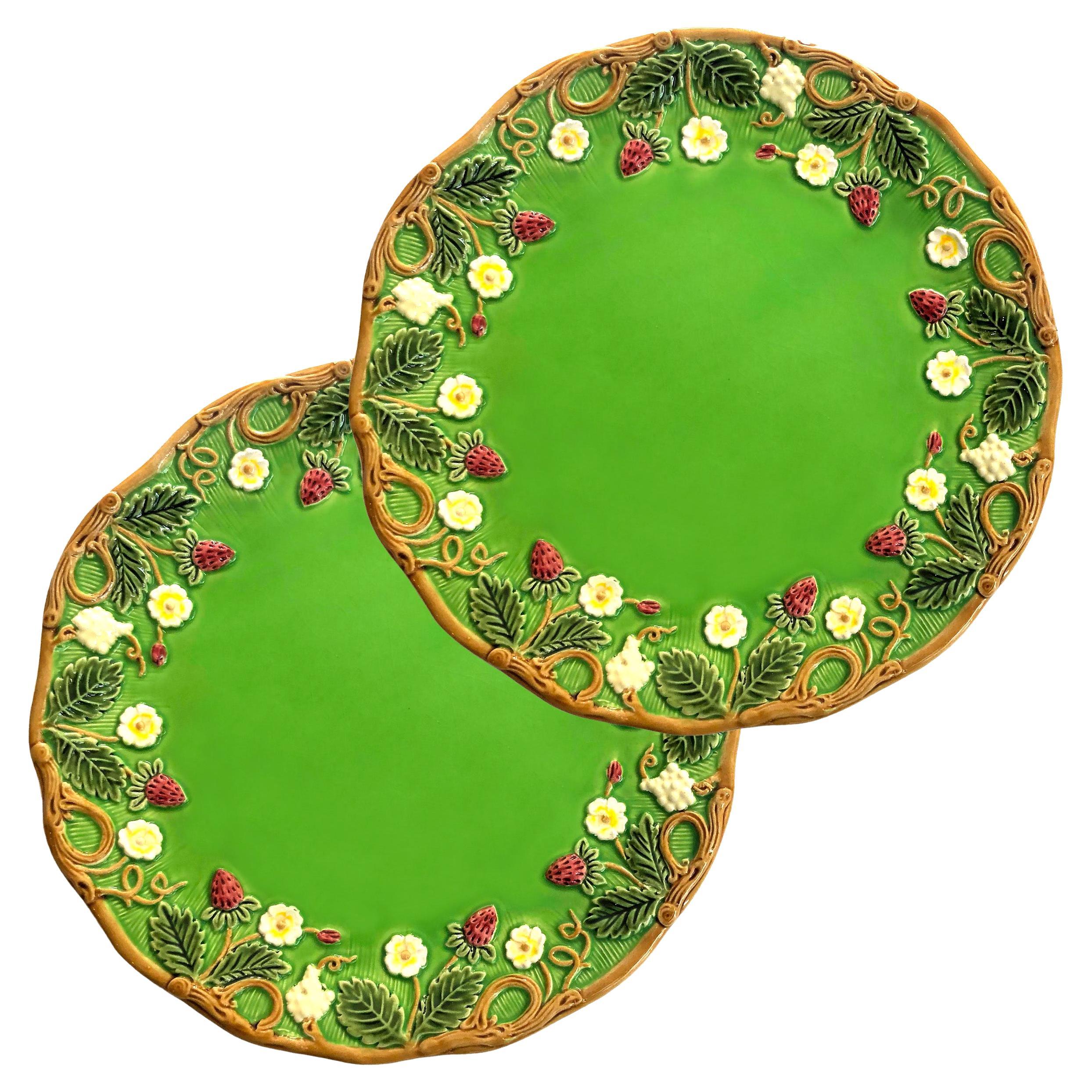 Lote de 2 platos de postre "George Sand" de flores verdes, loza