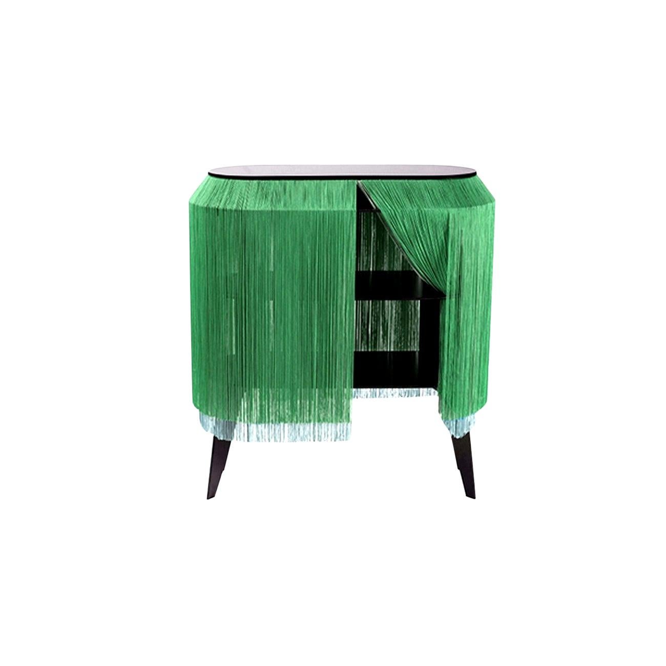 French Set of 2 Green Fringe Side Tables or Nightstand, Made in France For Sale