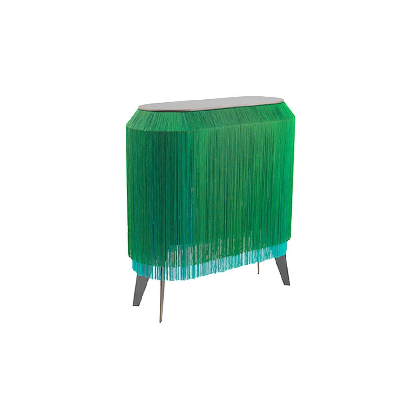 Ensemble de 2 tables d'appoint ou tables de nuit à franges vertes, fabriquées en France en vente 1