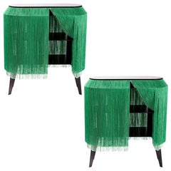 Set of 2 Green Fringe Side Tables or Nightstand, Made in France