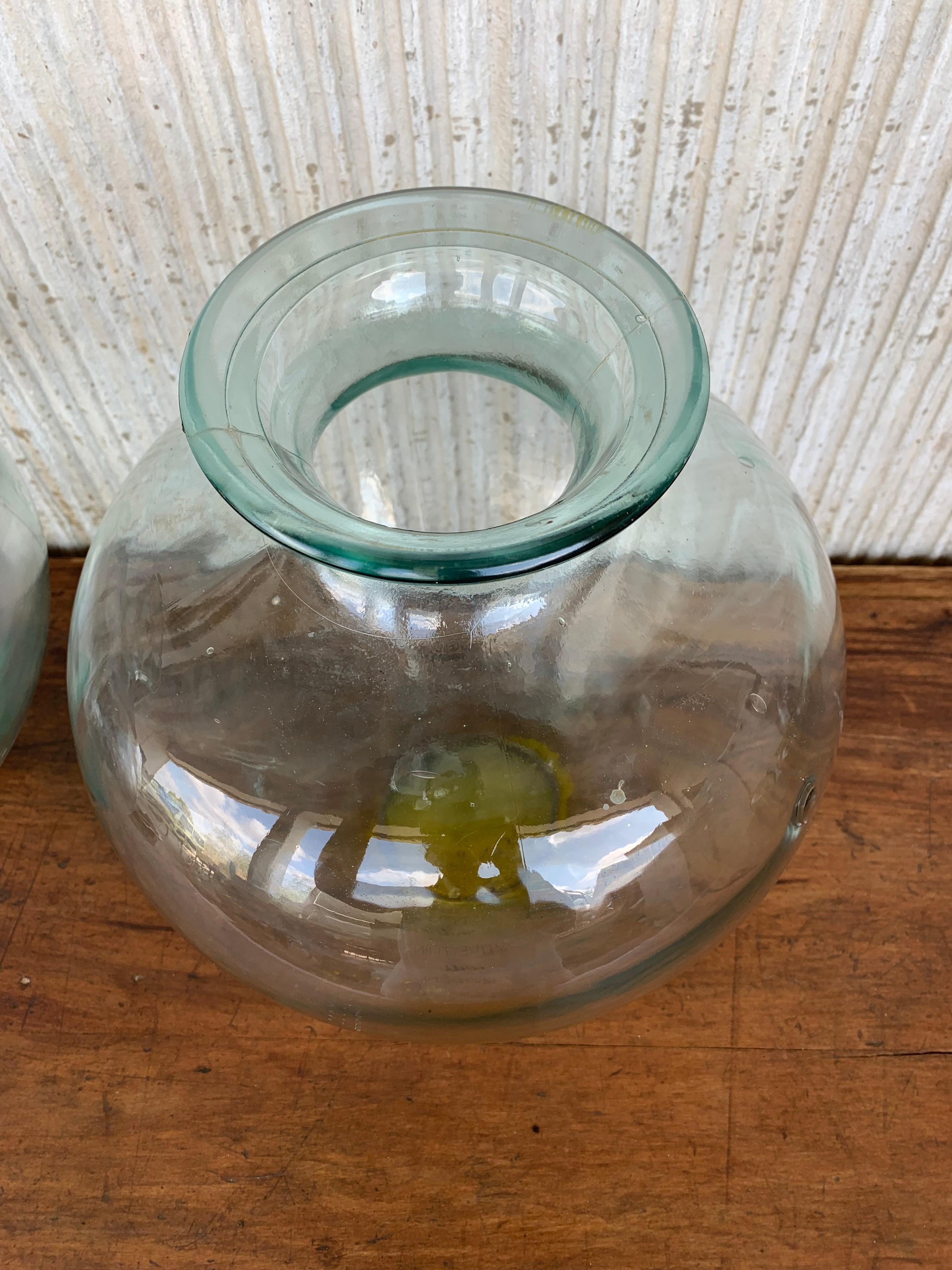 Set of 2 Green Glass French Demijohn Bottles For Sale 1