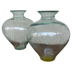 Set of 2 Green Glass French Demijohn Bottles
