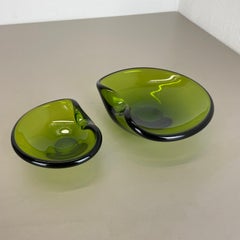 Set of 2 Green Glass Shell Bowls by Per Lutken for Holmegaard, Denmark, 1960s