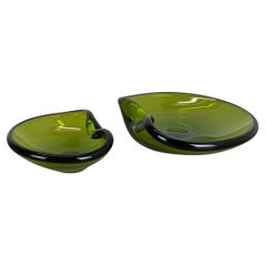 Set of 2 Green Glass Shell Bowls by Per Lutken for Holmegaard, Denmark, 1960s
