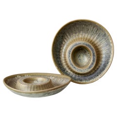Set of 2 Green Stoneware Bowls by Carl-Harry Stalhane, Rorstrand, Sweden, 1950s