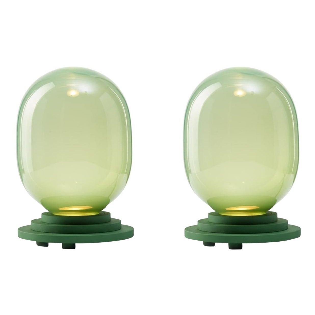 Ensemble de 2 lampes de bureau à capsule Stratos vertes par Dechem Studio en vente