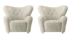 Set of 2 Green Tea Sheepskin the Tired Man Lounge Chair by Lassen