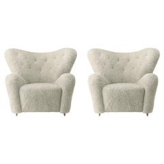 Set of 2 Green Tea Sheepskin the Tired Man Lounge Chair by Lassen