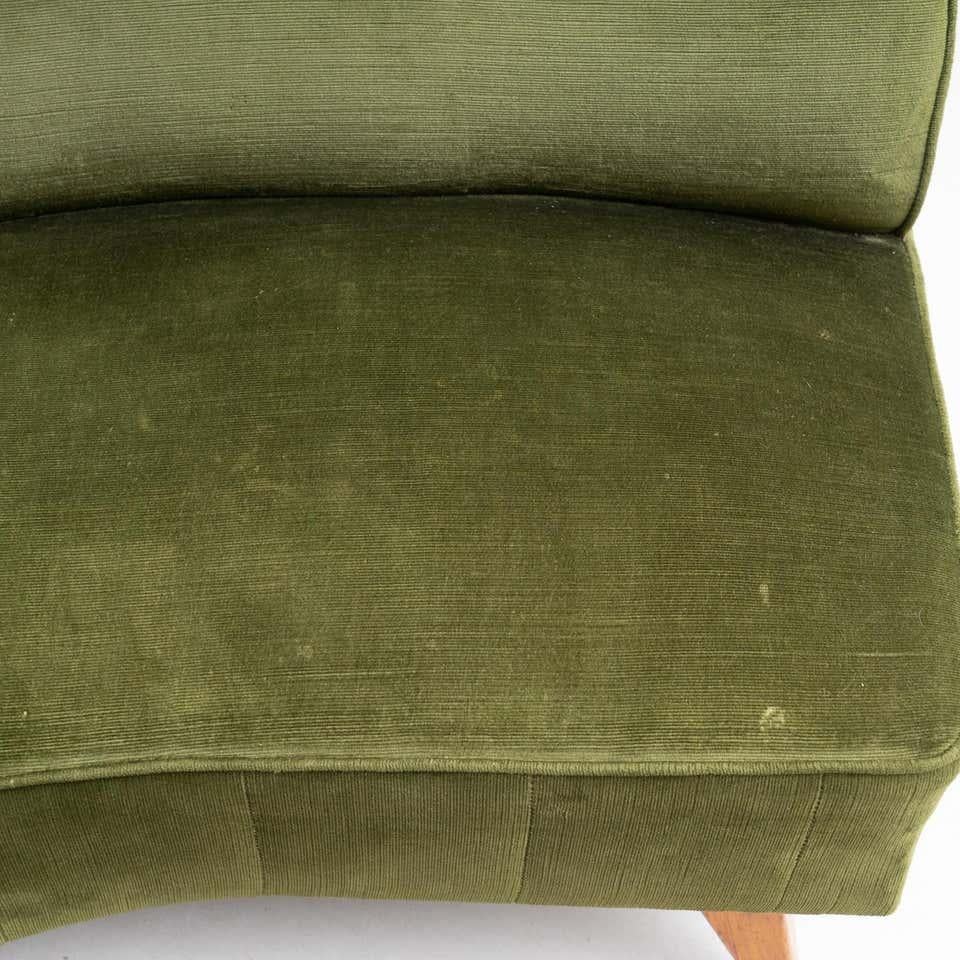 Set of 2 Green Velvet and Oak Wood Armchairs and a Sofa, circa 1950 For Sale 12
