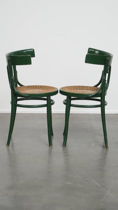 Set of 2 Green Vintage Bistro Chairs with Woven Reed Seats