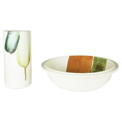 Set of 2 Gres Ceramic Vase and Bowl by Hiao Chin for Atelier Franco Pozzi, 1970s