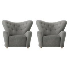 Set of 2 Grey Hallingdal the Tired Man Lounge Chair by Lassen