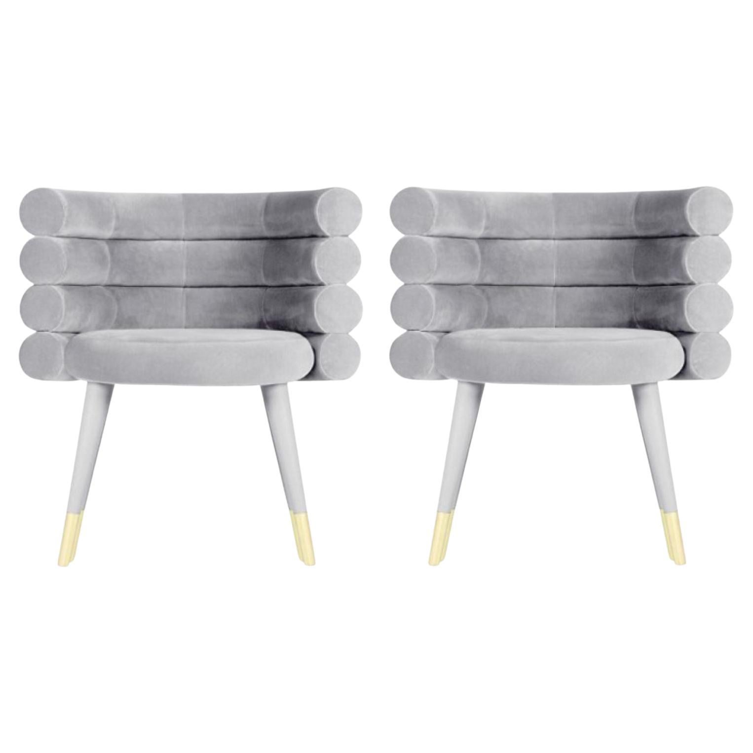 Set of 2 Grey Marshmallow Dining Chairs, Royal Stranger For Sale