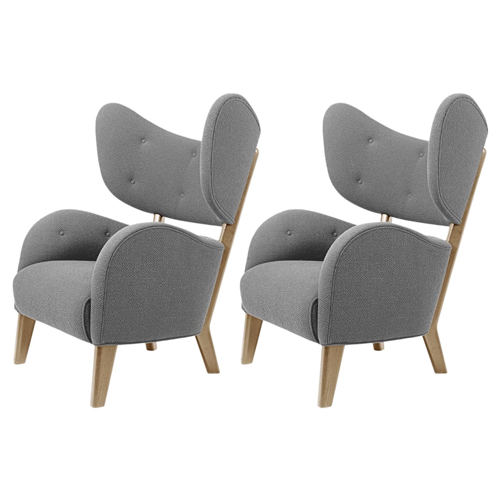Set of 2 Grey Raf Simons Vidar 3 Natural Oak My Own Chair Lounge Chair by Lassen For Sale