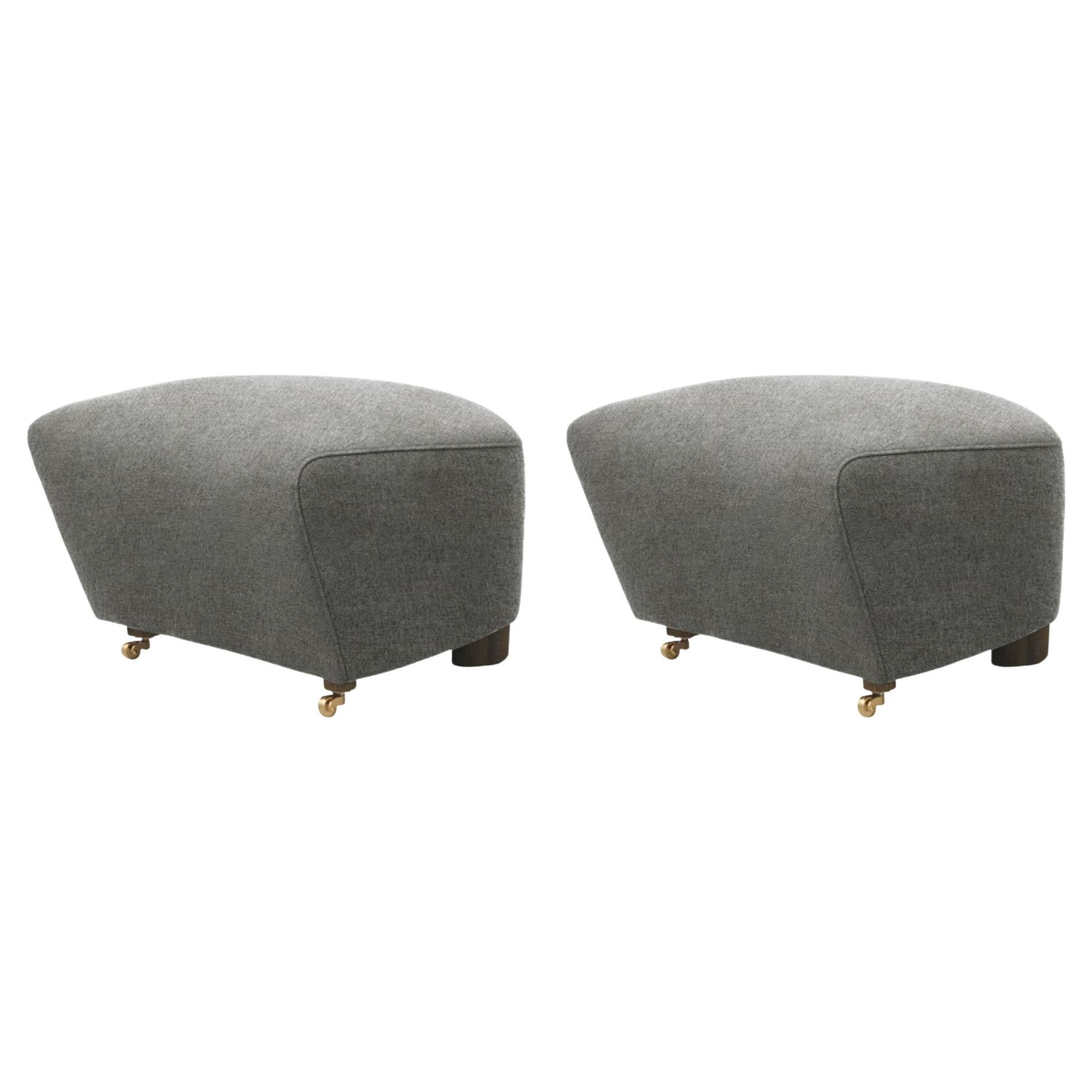 Set of 2 Grey Smoked Oak Hallingdal the Tired Man Footstools by Lassen For Sale