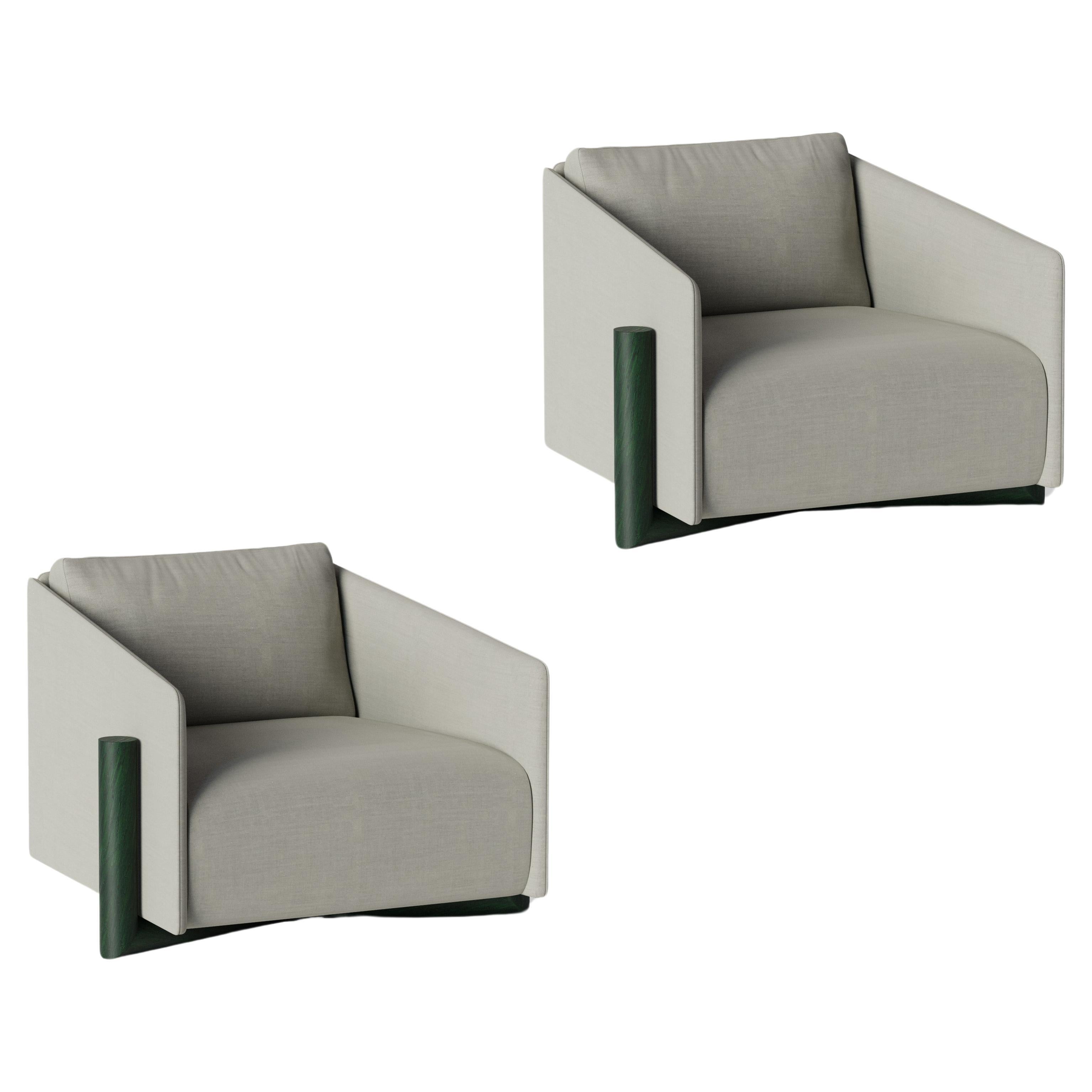 Ensemble de 2 fauteuils en bois gris par Kann Design en vente