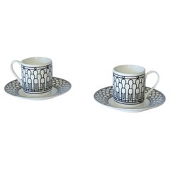 Set of 2 H Deco Espresso Coffee Cups and Saucers