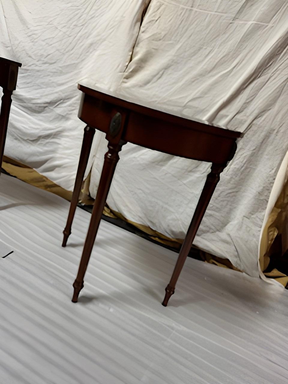 20th Century Set of 2 Half moon contemporary console tables For Sale